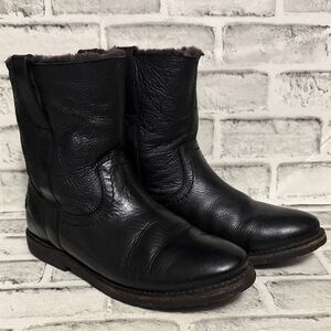 Frye Women’s Ankle Leather Boots, Black, Shearling-Size 8
